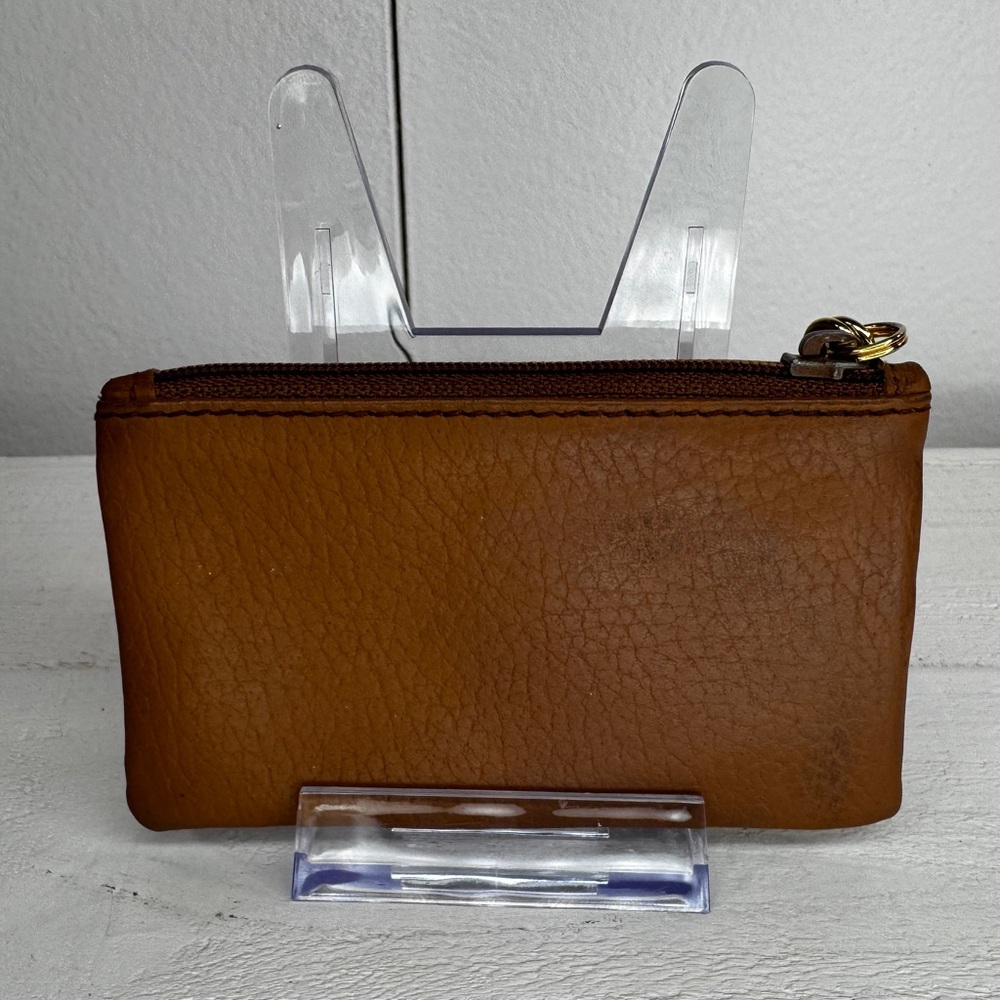 Salvatore Fetragamo Brown Leather Zip Coin Pouch Wallet w/ Gold Charms